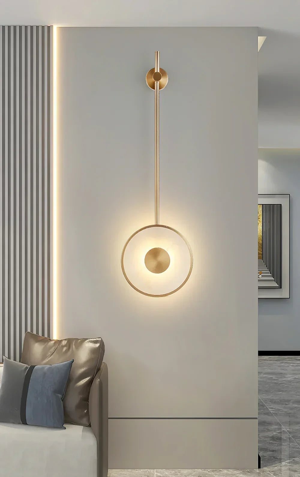 Modern Brass Pendant Rod Wall Sconce in Elegant Living Room