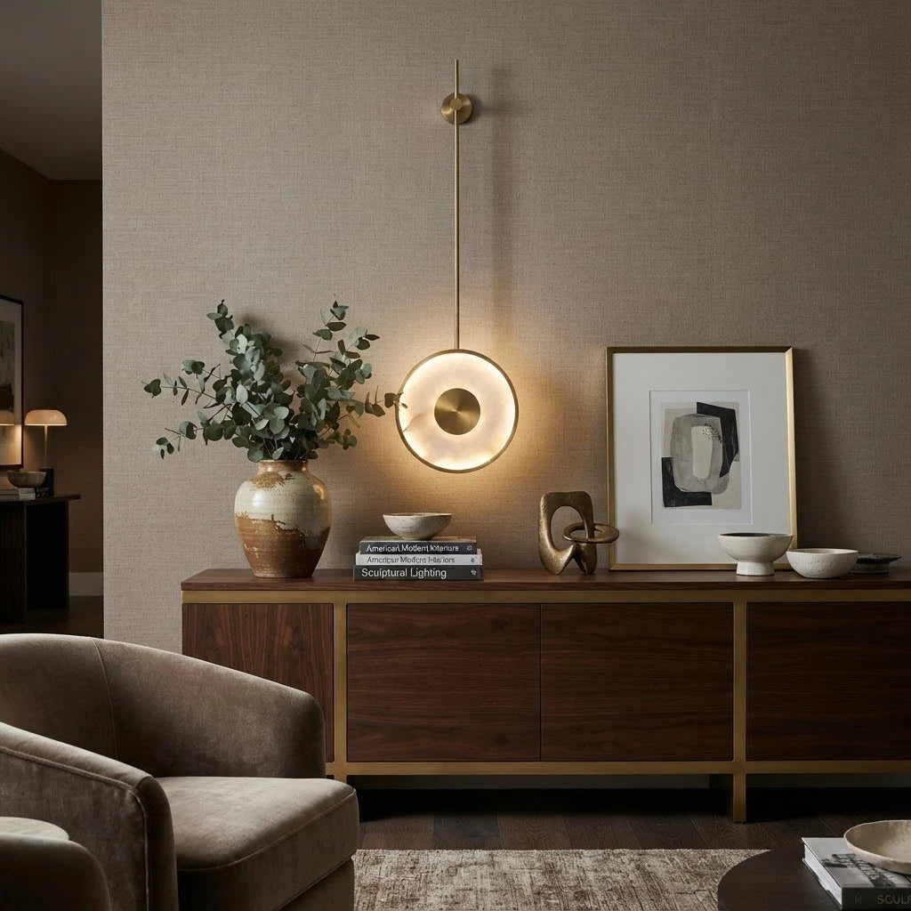 Modern Alabaster Ring Wall Sconce in Contemporary Living Area