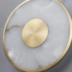 Close Up View of Alabaster Ring Natural Veins and Center Brass Disc Details