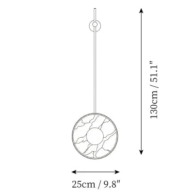 Modern Brass Pendant Rod and Alabaster Ring Wall Sconce Line Art Dimension Diagram