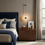 Modern Brass Pendant Rod Wall Sconce in Cozy Master Bedroom Suite