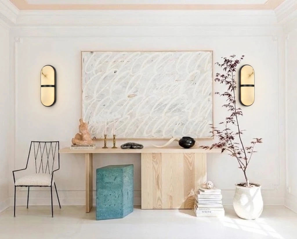 Modern Brass Center Band Wall Sconce in Sophisticated Living Room