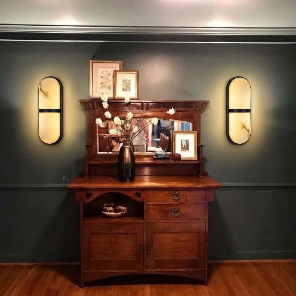 Modern Brass Center Band Wall Sconce in Designer Entryway Foyer