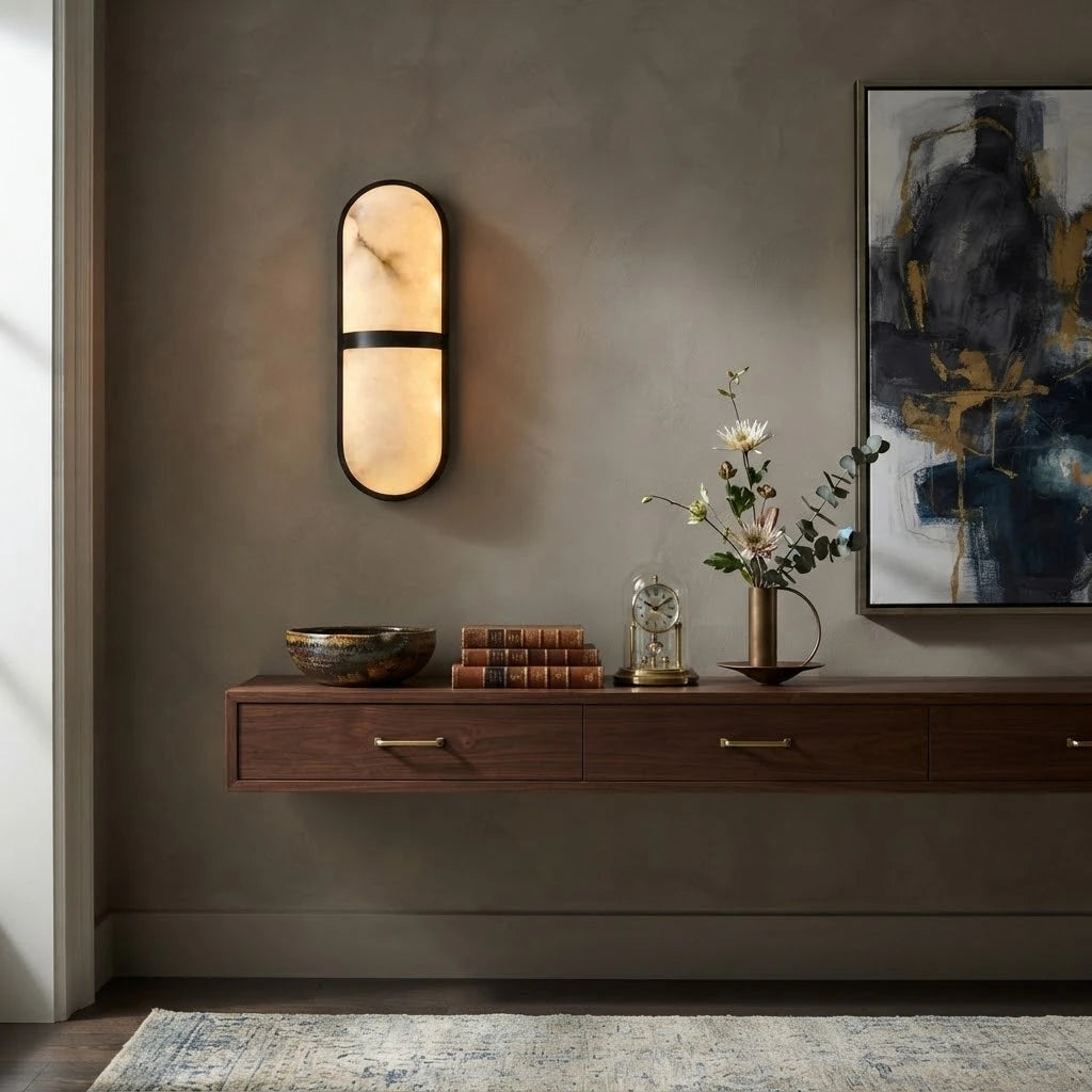 Modern Brass Center Band Wall Sconce in Contemporary Living Space