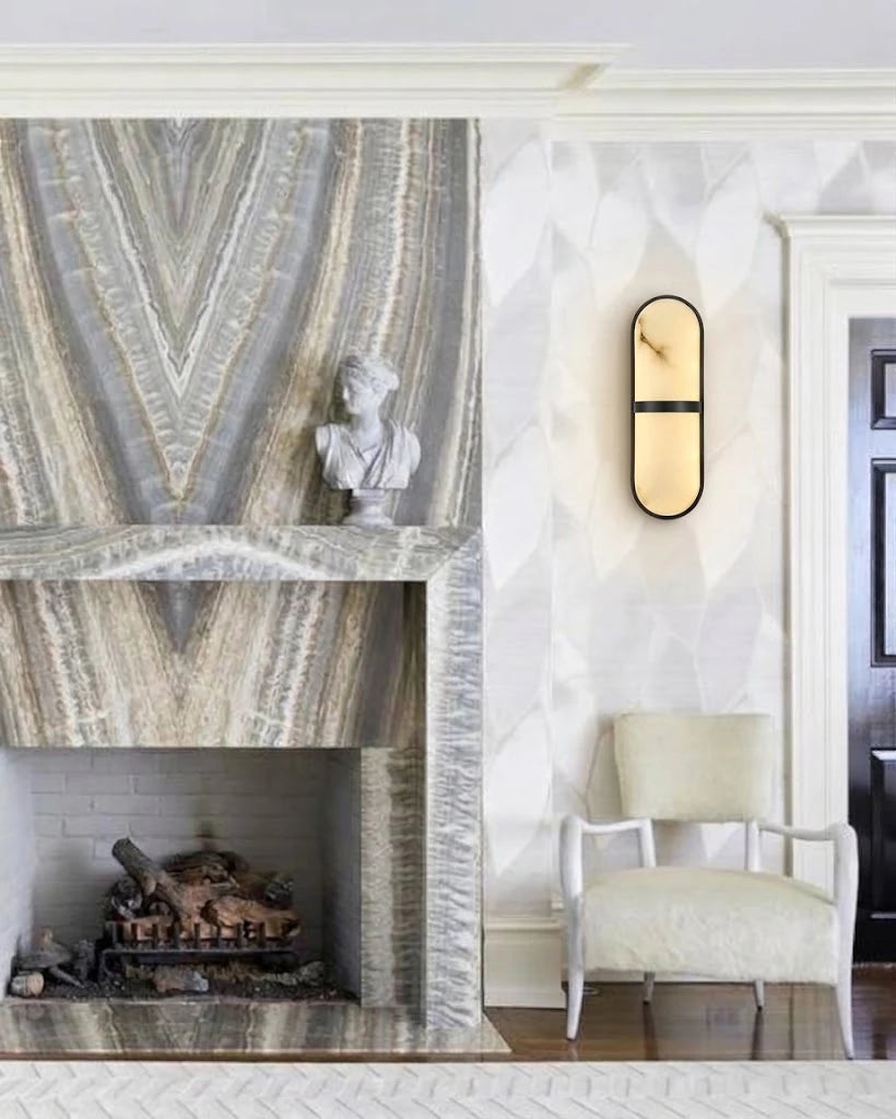 Modern Alabaster Wall Sconce in Grand Living Room Interior