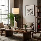 Modern Alabaster Column Floor Lamp in Designer Tea Room Setting   