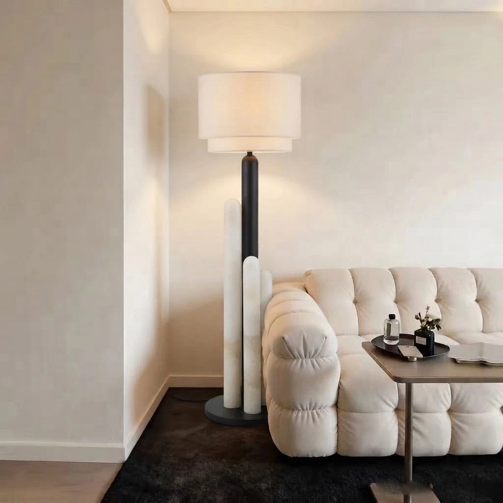Modern Drum Shade Floor Lamp in Elegant Living Space   