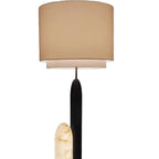 Illuminated Modern Alabaster Columns and Drum Shade Floor Lamp Studio Shot on White Background   