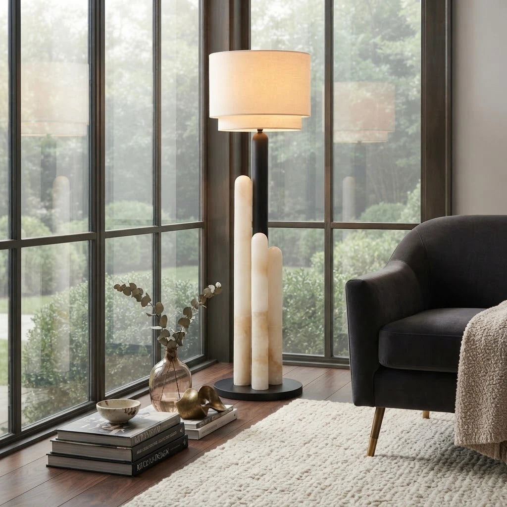 Modern Drum Shade Floor Lamp in Contemporary Interior Space   