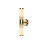 Modern Brass and Alabaster Double-Light Wall Sconce on Pure White Background