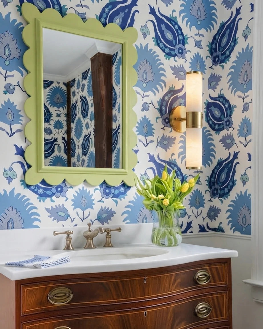 Modern Alabaster Vanity Light in Elegant Bathroom