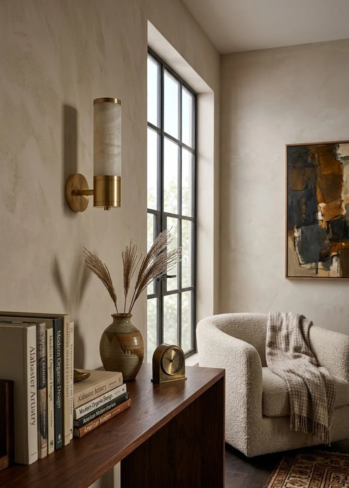 Modern Brass Wall Sconce in Contemporary Living Room