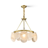 Customizable Alabaster Plate Hanging Lamp – Suspended Roundel Ring Foyer Entrance Chandelier