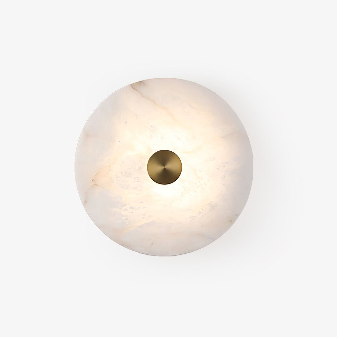 Unlit Alabaster Platter Sconce round stone wall light plain white backdrop