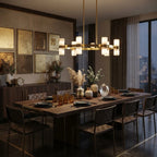 Modern Alabaster Cylinder Chandelier in Cozy Dining Room Setting