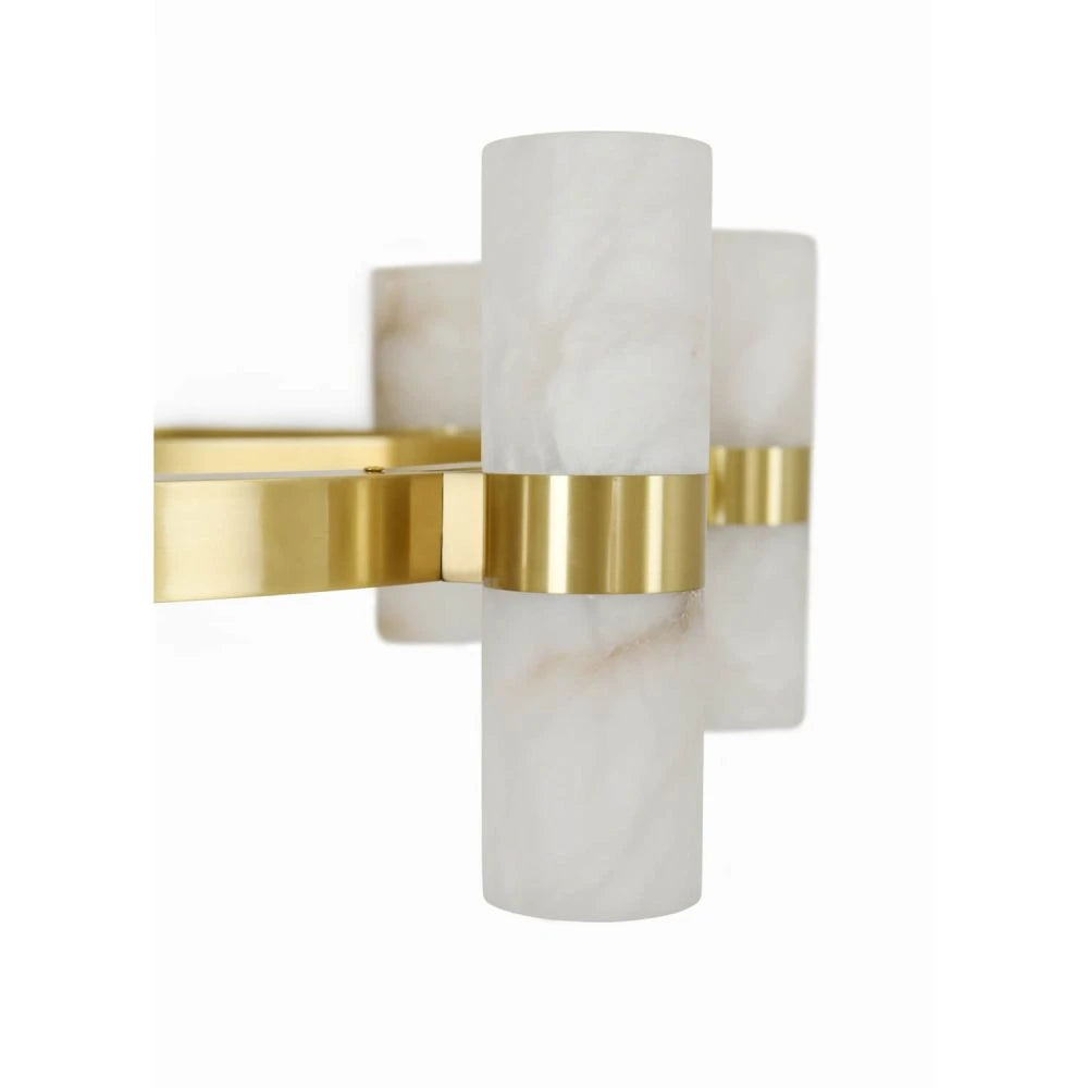 Close Up View of Cylinder Alabaster Shades Natural Vein Texture and Warm Glow Details