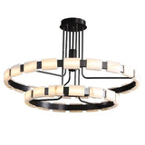 Customizable Alabaster Ring Pendant Light – Two-Tier Stepped Halos Luxury Dining Room Table Lamp