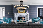 Modern Double-Tier Black Ring Chandelier in Luxury Living Room Decor   