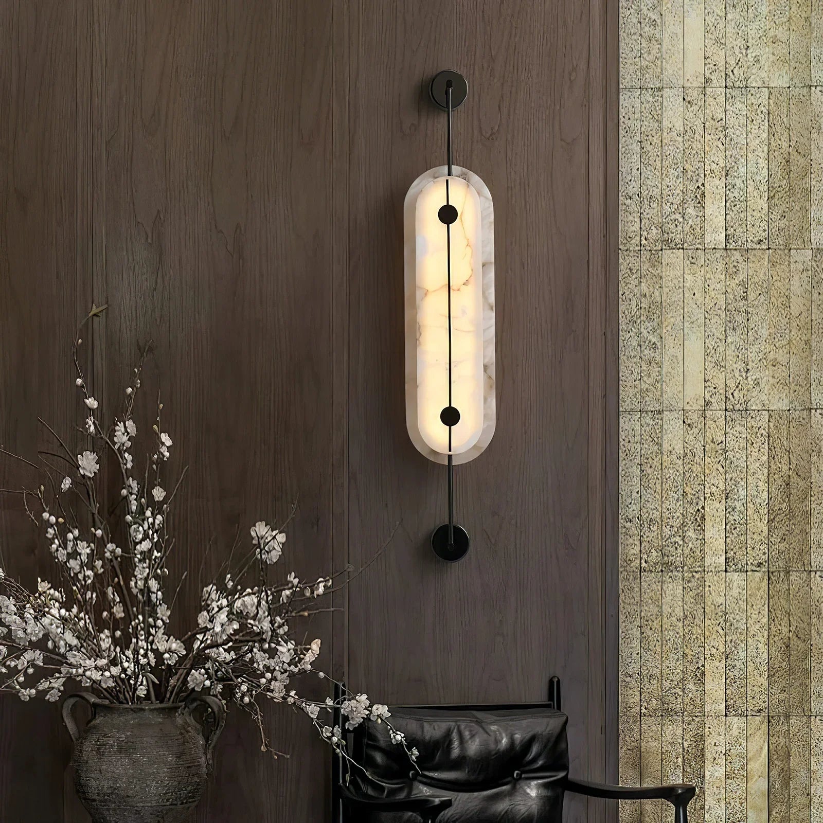 Alabaster Solvane Slender Oval Wall Sconce