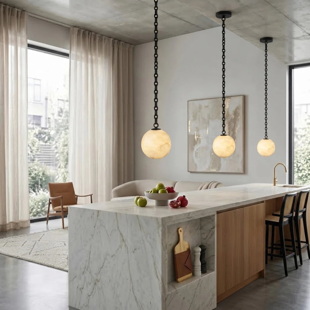 Modern Alabaster Globe Art Chandelier in Formal Dining Room