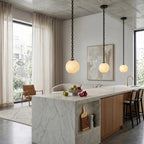 Modern Alabaster Globe Art Chandelier in Formal Dining Room