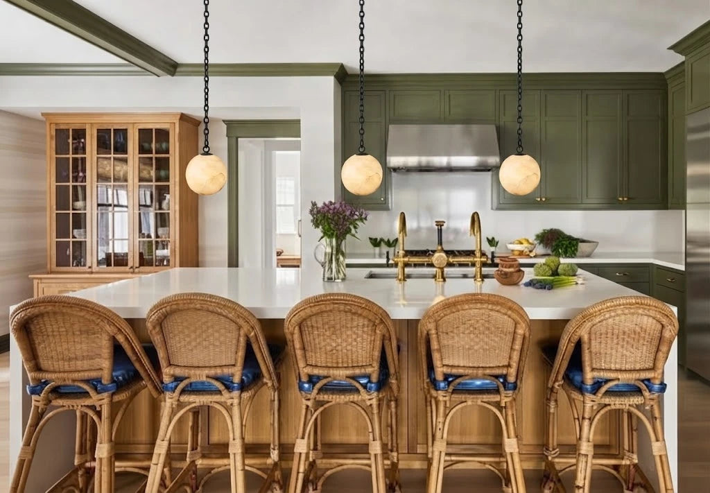 Modern Alabaster Globe Art Chandelier in Contemporary Kitchen Space