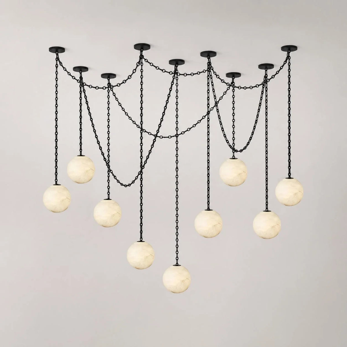 Front View of Modern Large Spider Alabaster Globe Chandelier