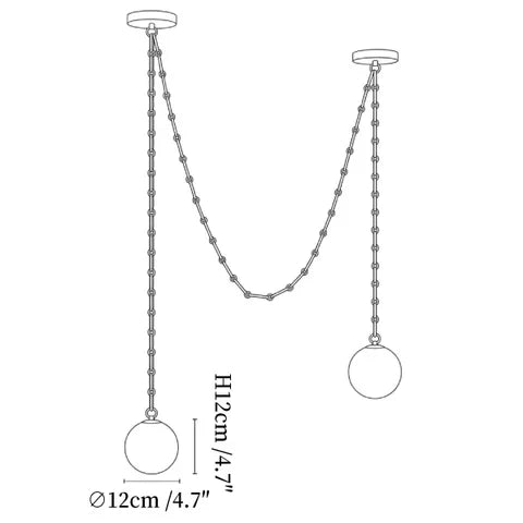 Modern 3-Light Alabaster Globe Art Chandelier Line Art Dimension Diagram