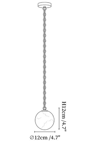 Modern Single Pendant Alabaster Globe Light Line Art Dimension Diagram