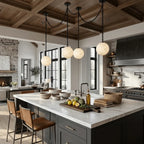 Modern Alabaster Globe Art Chandelier in High Ceiling Living Space