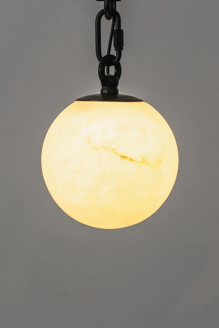 Close Up View of Illuminated Alabaster Globe Art Glass