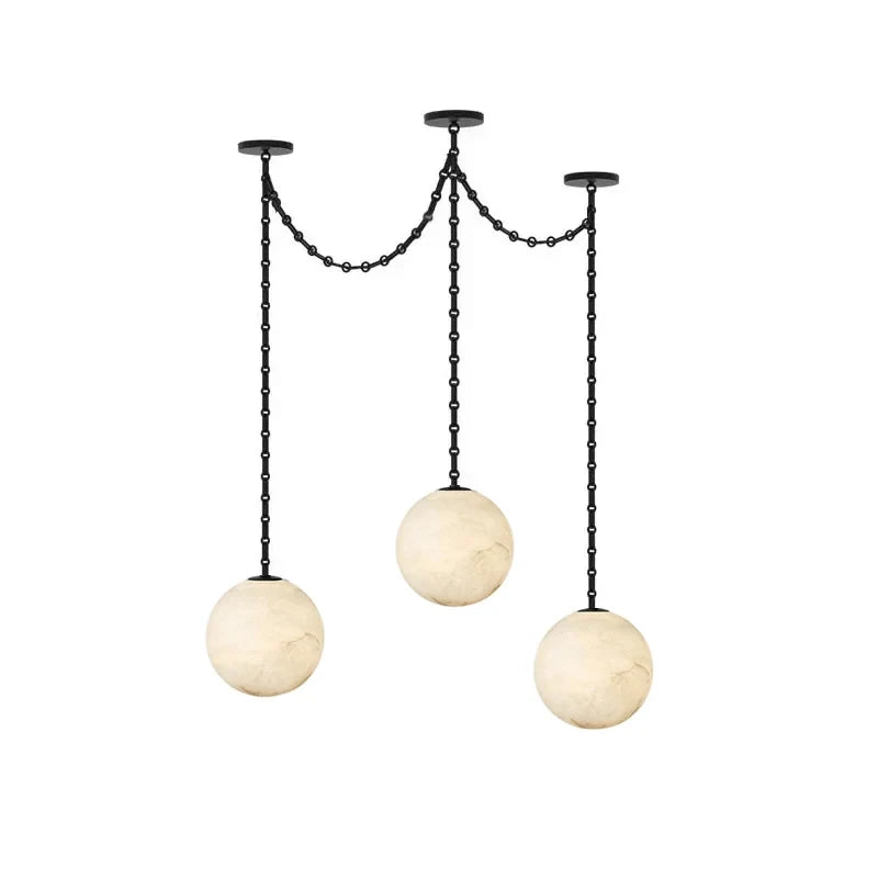 Front View of Modern Single Pendant Alabaster Globe Light