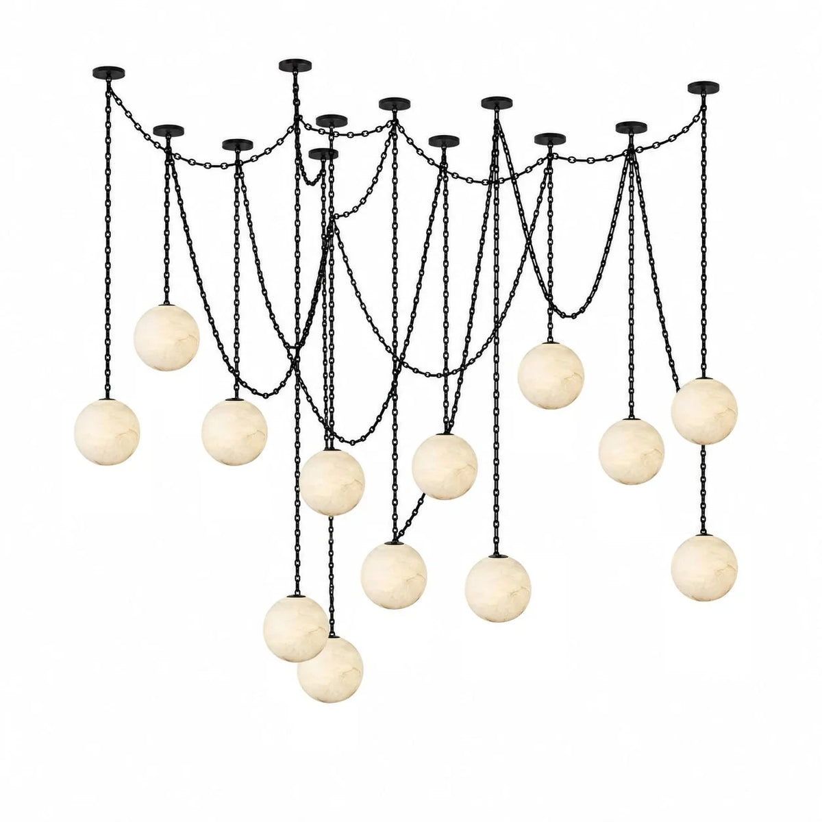Front View of Modern Extra Large Alabaster Globe Art Chandelier