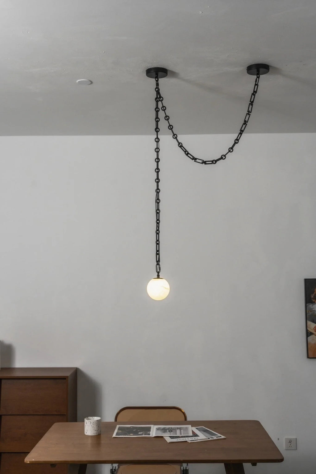 Modern Alabaster Globe Art Chandelier in Modern Living Room