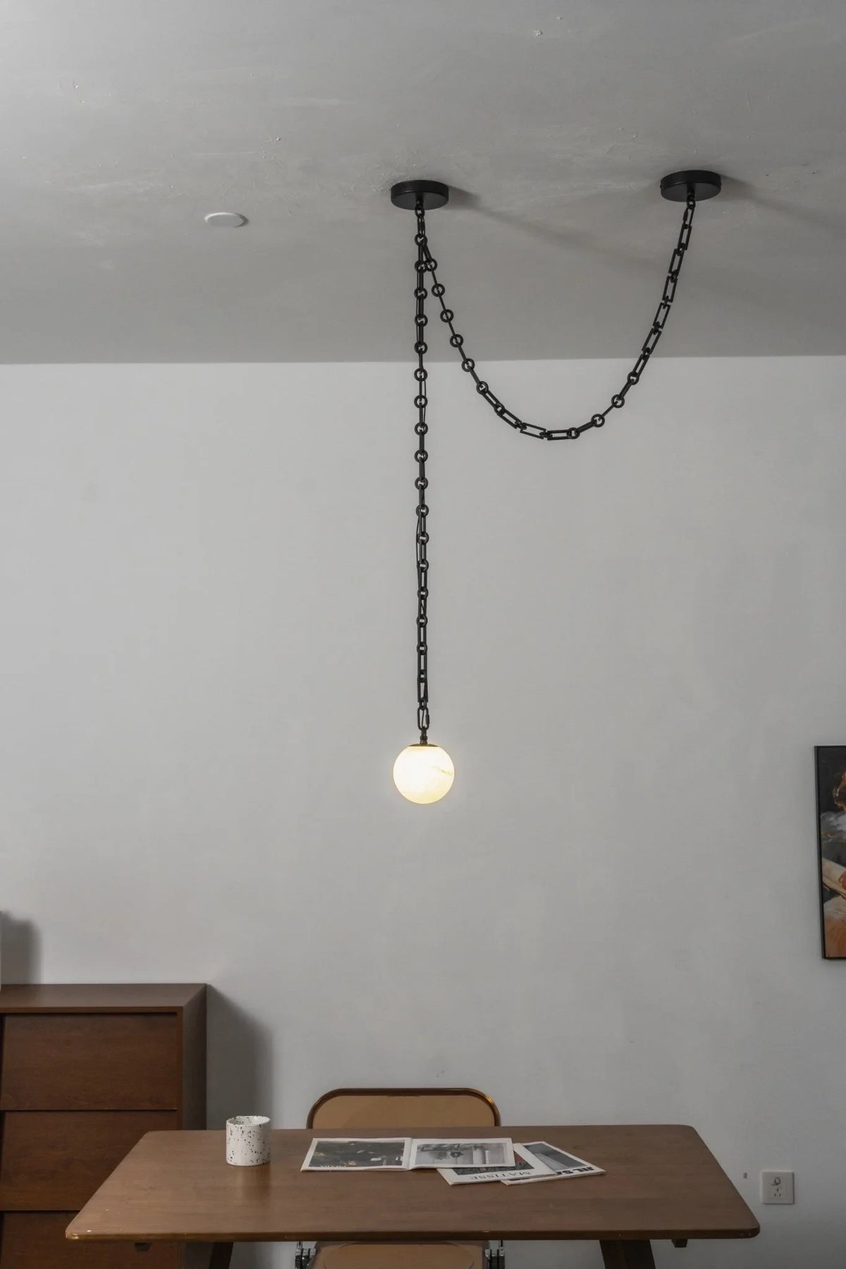 Modern Alabaster Globe Art Chandelier in Modern Living Room