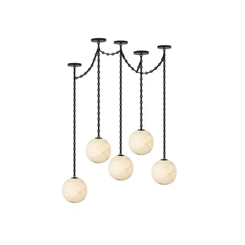 Front View of Modern 5-Light Alabaster Globe Art Chandelier