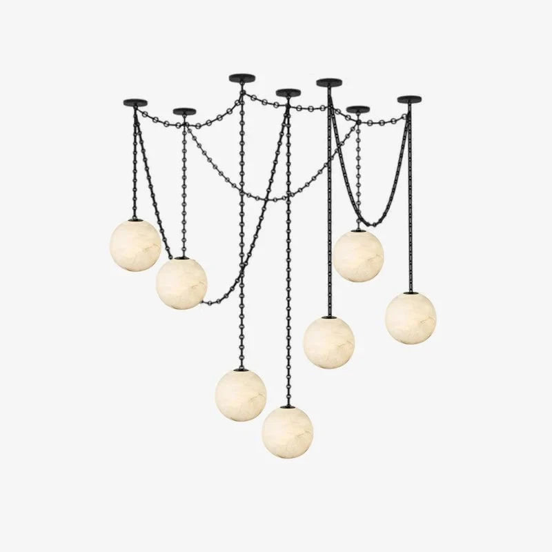 Front View of Modern Multi-Light Alabaster Globe Art Chandelier