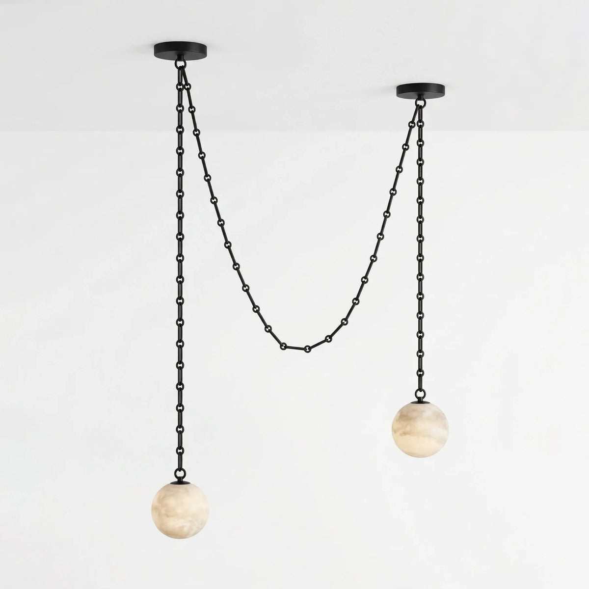 Modern 3-Light Alabaster Globe Art Chandelier Studio Display