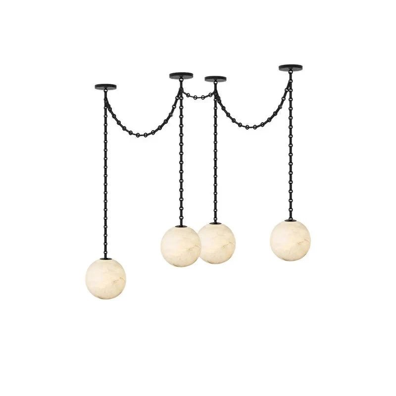 Front View of Modern 3-Light Alabaster Globe Art Chandelier
