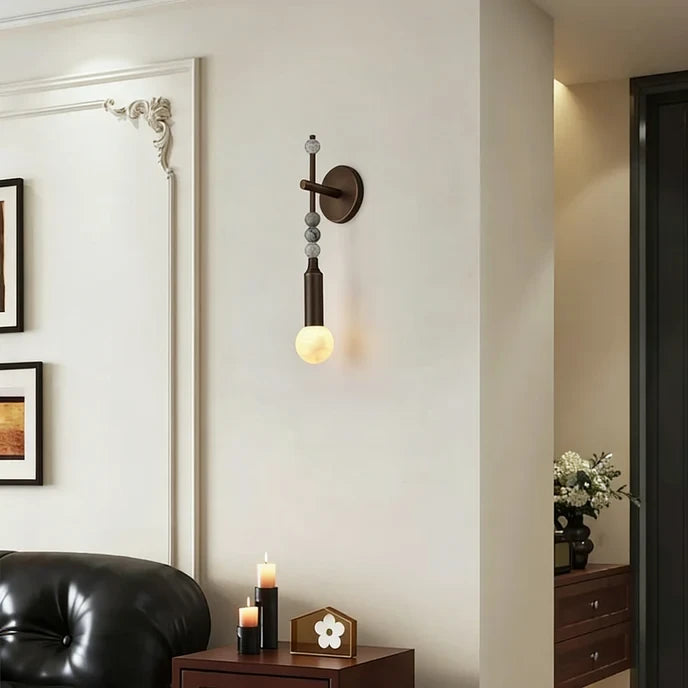 Modern Beaded Marble Wall Sconce in Designer Living Area   