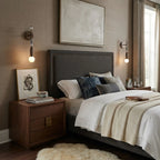 Modern Metal Rod Wall Sconce in Elegant Master Bedroom Suite   