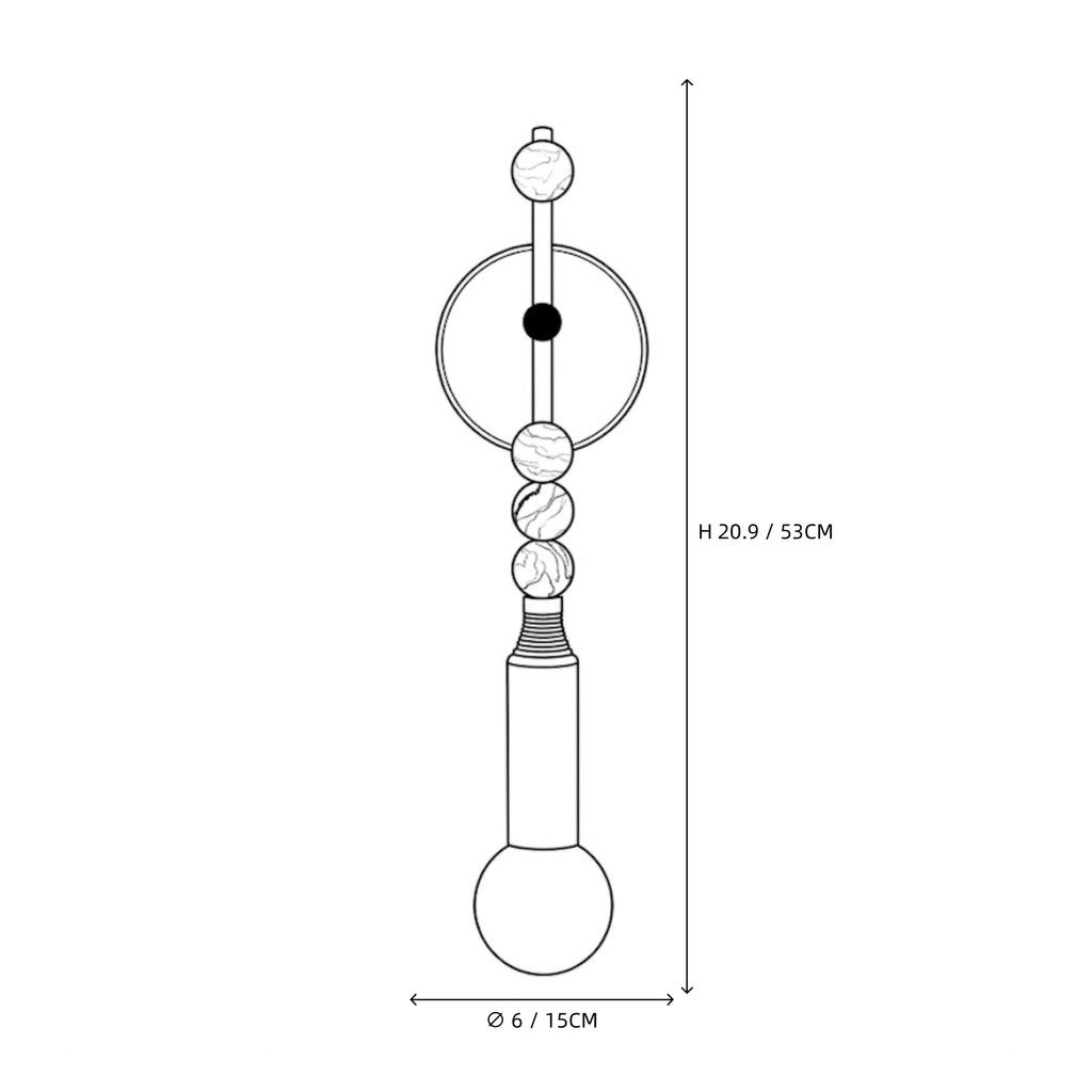 Modern Beaded Marble and Metal Rod Wall Sconce Line Art Dimension Diagram