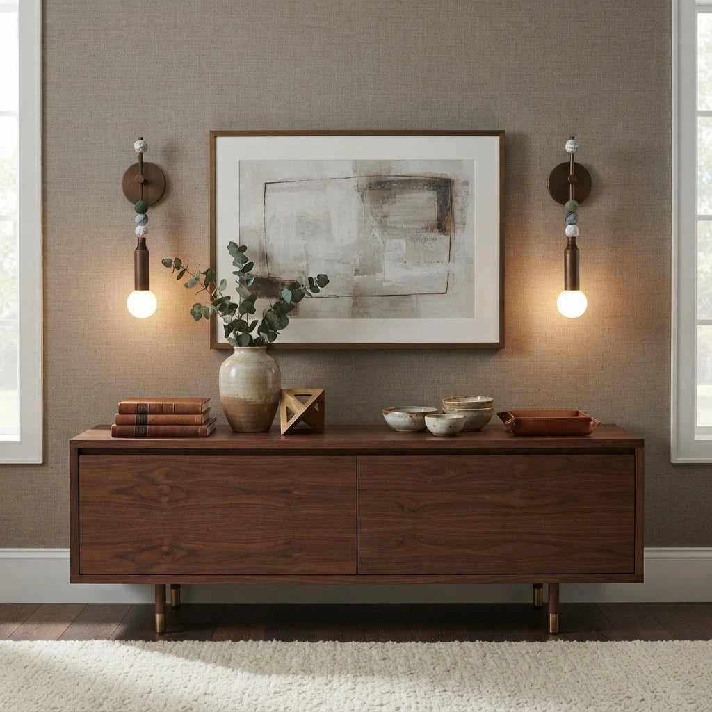Modern Beaded Marble Wall Sconce in Contemporary Living Room   