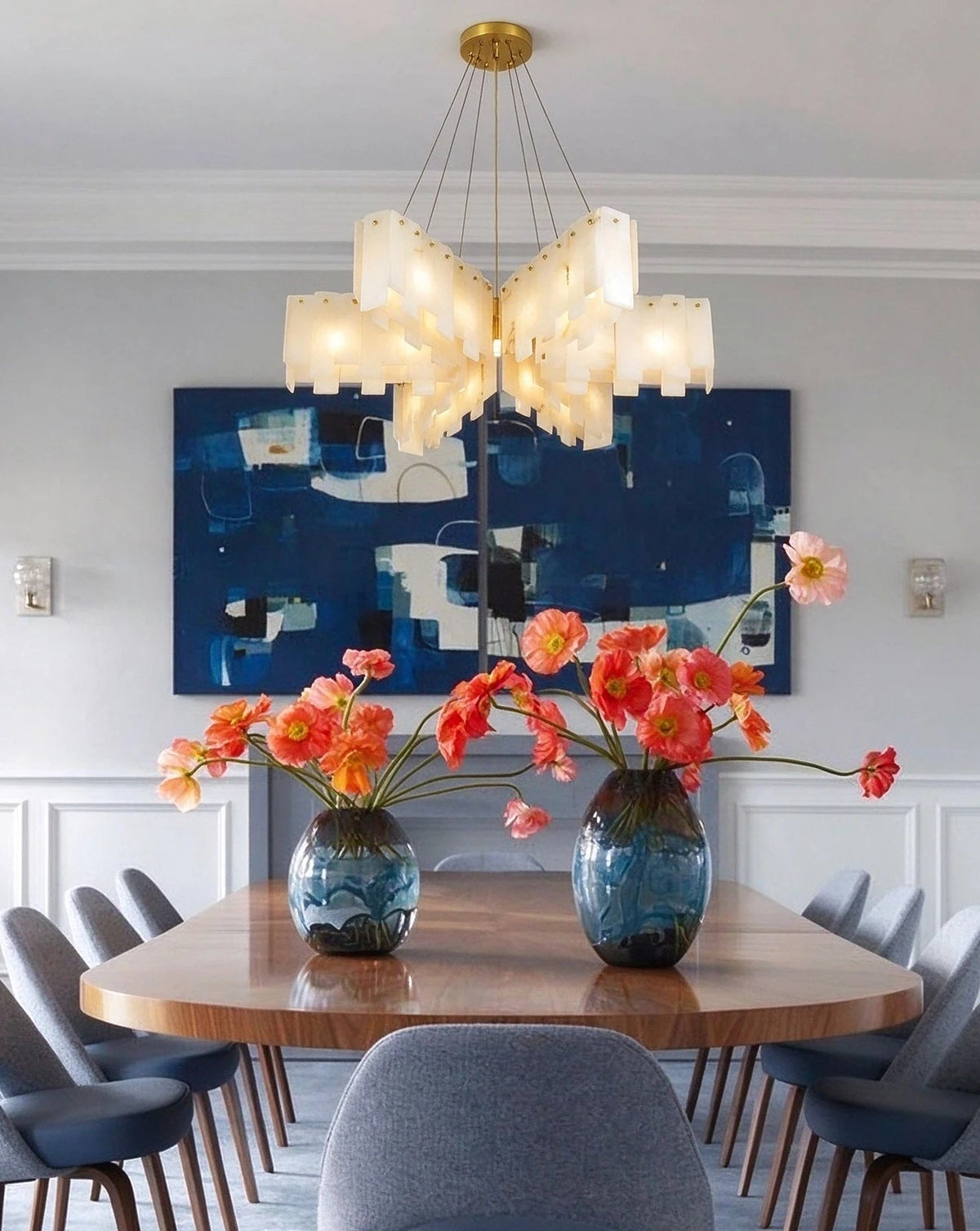 Modern Multi-Tier Chandelier in Elegant Dining Interior