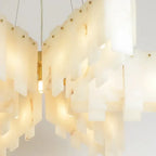 Close Up View of Folded Alabaster Panels Natural Vein Texture and Warm Glow Details