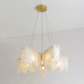 Illuminated Modern Multi-Tier Folded Alabaster Chandelier Studio Shot on White Background