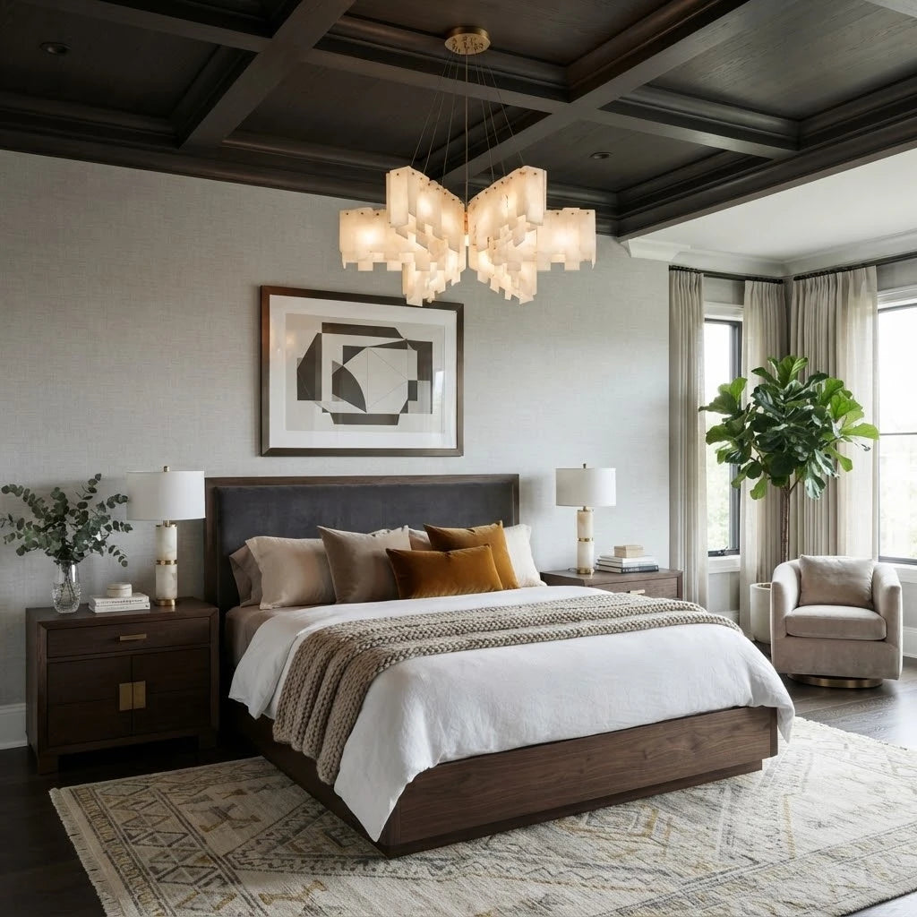 Modern Folded Alabaster Chandelier in Master Bedroom Suite
