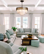 Modern Pierced Metal Band Chandelier in Luxury Living Room Setting