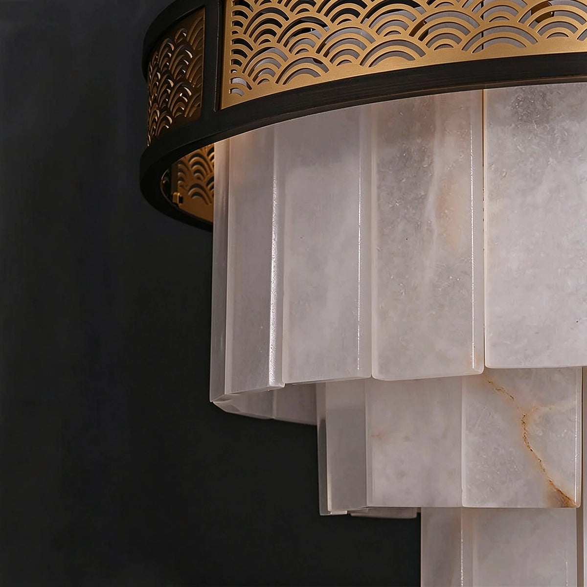 Close Up View of Tiered Alabaster Shades Texture and Layering Details
