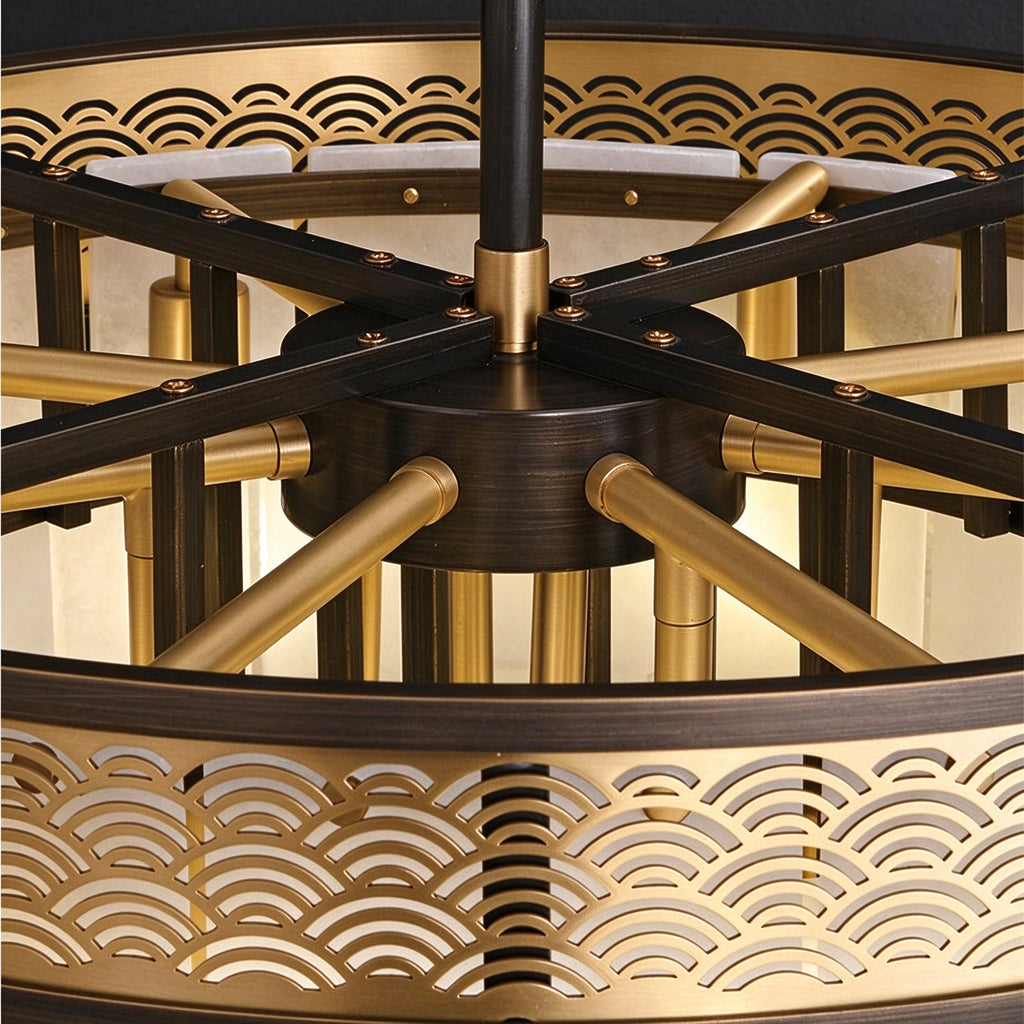 Close Up View of Pierced Metal Band Top Ring and Internal Frame Structure Details